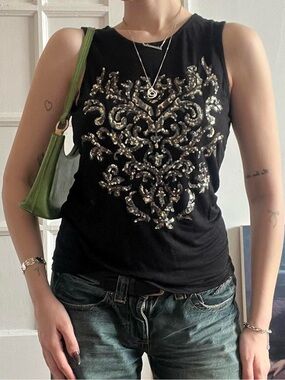 Black Suzy Shier Sequin Tank Top